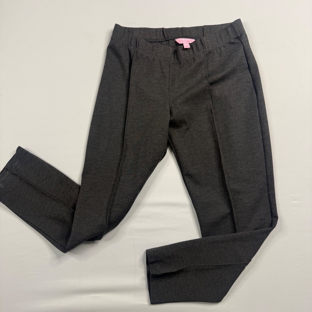 Lilly Pulitzer Ponte Knit Pants Women Large Gray High Rise Ankle Pintuck Pull On